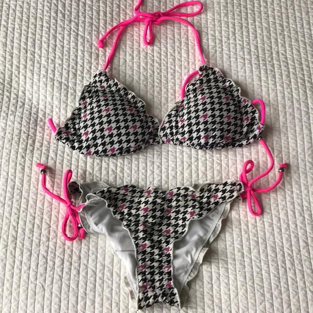 *Bikini pied-de-poule black/white/pink*